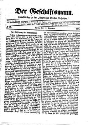 Der Geschäftsmann (Augsburger neueste Nachrichten) Freitag 10. Dezember 1875