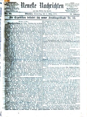 Neueste Nachrichten aus dem Gebiete der Politik (Münchner neueste Nachrichten) Donnerstag 4. März 1875