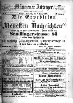 Münchener Anzeiger (Münchner neueste Nachrichten) Donnerstag 7. Januar 1875