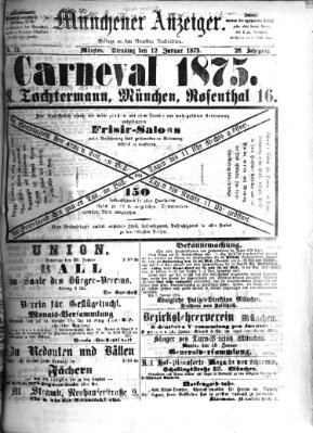 Münchener Anzeiger (Münchner neueste Nachrichten) Dienstag 12. Januar 1875