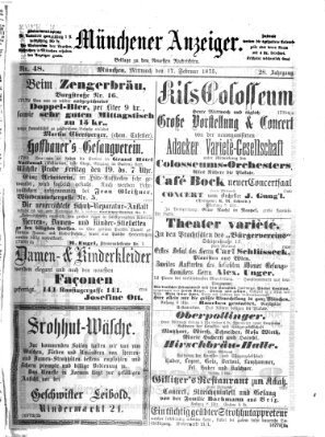 Münchener Anzeiger (Münchner neueste Nachrichten) Mittwoch 17. Februar 1875