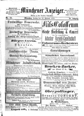 Münchener Anzeiger (Münchner neueste Nachrichten) Freitag 26. Februar 1875