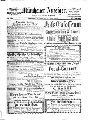 Münchener Anzeiger (Münchner neueste Nachrichten) Mittwoch 3. März 1875