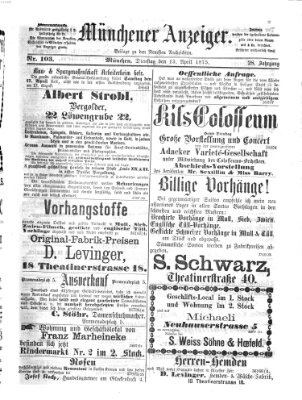 Münchener Anzeiger (Münchner neueste Nachrichten) Dienstag 13. April 1875