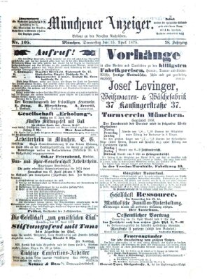 Münchener Anzeiger (Münchner neueste Nachrichten) Donnerstag 15. April 1875