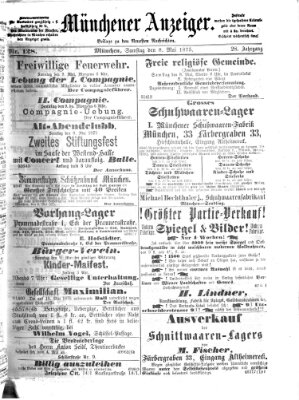 Münchener Anzeiger (Münchner neueste Nachrichten) Samstag 8. Mai 1875