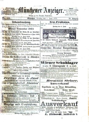 Münchener Anzeiger (Münchner neueste Nachrichten) Dienstag 1. Juni 1875