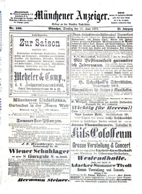 Münchener Anzeiger (Münchner neueste Nachrichten) Dienstag 15. Juni 1875