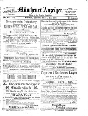 Münchener Anzeiger (Münchner neueste Nachrichten) Donnerstag 24. Juni 1875