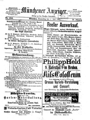 Münchener Anzeiger (Münchner neueste Nachrichten) Donnerstag 1. Juli 1875