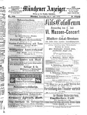 Münchener Anzeiger (Münchner neueste Nachrichten) Donnerstag 8. Juli 1875