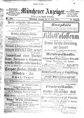 Münchener Anzeiger (Münchner neueste Nachrichten) Samstag 10. Juli 1875