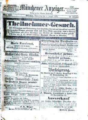 Münchener Anzeiger (Münchner neueste Nachrichten) Donnerstag 5. August 1875