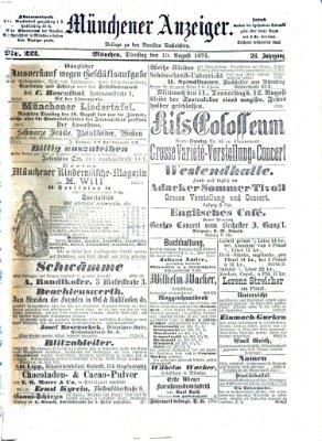 Münchener Anzeiger (Münchner neueste Nachrichten) Dienstag 10. August 1875