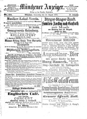 Münchener Anzeiger (Münchner neueste Nachrichten) Donnerstag 12. August 1875