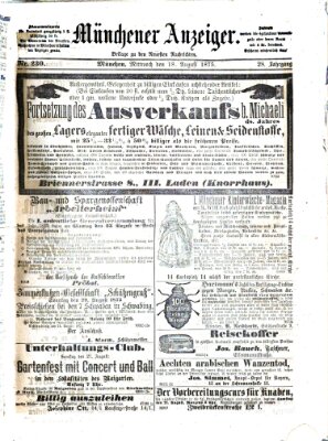 Münchener Anzeiger (Münchner neueste Nachrichten) Mittwoch 18. August 1875