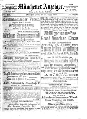 Münchener Anzeiger (Münchner neueste Nachrichten) Freitag 27. August 1875