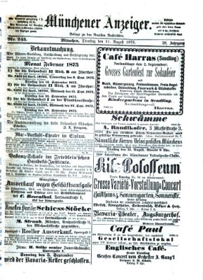 Münchener Anzeiger (Münchner neueste Nachrichten) Dienstag 31. August 1875