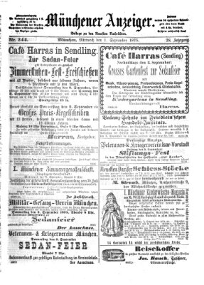 Münchener Anzeiger (Münchner neueste Nachrichten) Mittwoch 1. September 1875