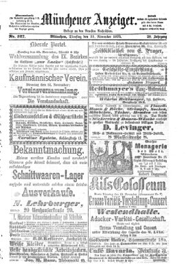 Münchener Anzeiger (Münchner neueste Nachrichten) Dienstag 23. November 1875