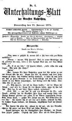 Neueste Nachrichten aus dem Gebiete der Politik. Unterhaltungs-Blatt der Neuesten Nachrichten (Münchner neueste Nachrichten) Donnerstag 21. Januar 1875