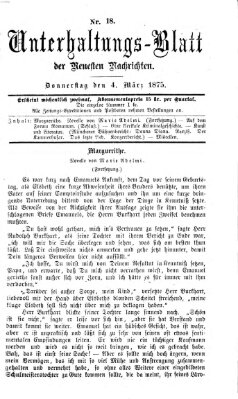 Neueste Nachrichten aus dem Gebiete der Politik. Unterhaltungs-Blatt der Neuesten Nachrichten (Münchner neueste Nachrichten) Donnerstag 4. März 1875