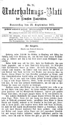 Neueste Nachrichten aus dem Gebiete der Politik. Unterhaltungs-Blatt der Neuesten Nachrichten (Münchner neueste Nachrichten) Donnerstag 23. September 1875