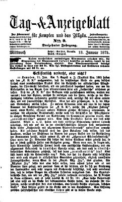 Tag- und Anzeigeblatt für Kempten und das Allgäu Mittwoch 13. Januar 1875