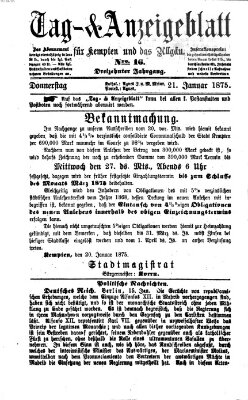 Tag- und Anzeigeblatt für Kempten und das Allgäu Donnerstag 21. Januar 1875