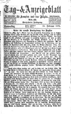 Tag- und Anzeigeblatt für Kempten und das Allgäu Donnerstag 25. Februar 1875