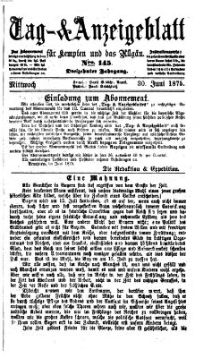 Tag- und Anzeigeblatt für Kempten und das Allgäu Mittwoch 30. Juni 1875