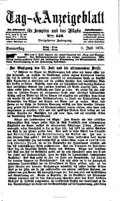 Tag- und Anzeigeblatt für Kempten und das Allgäu Donnerstag 8. Juli 1875