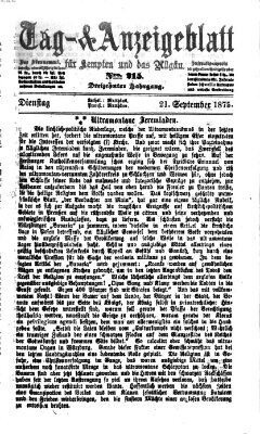 Tag- und Anzeigeblatt für Kempten und das Allgäu Dienstag 21. September 1875