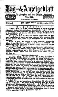 Tag- und Anzeigeblatt für Kempten und das Allgäu Mittwoch 22. September 1875