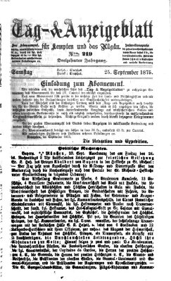 Tag- und Anzeigeblatt für Kempten und das Allgäu Samstag 25. September 1875