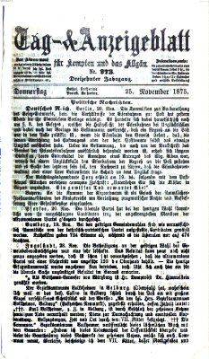 Tag- und Anzeigeblatt für Kempten und das Allgäu Donnerstag 25. November 1875