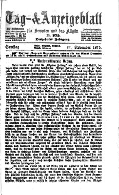 Tag- und Anzeigeblatt für Kempten und das Allgäu Samstag 27. November 1875