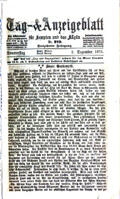 Tag- und Anzeigeblatt für Kempten und das Allgäu Donnerstag 2. Dezember 1875