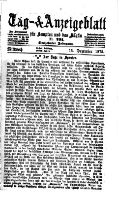 Tag- und Anzeigeblatt für Kempten und das Allgäu Mittwoch 15. Dezember 1875