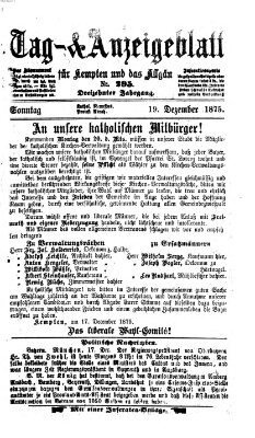 Tag- und Anzeigeblatt für Kempten und das Allgäu Sonntag 19. Dezember 1875