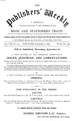 Publishers' weekly Samstag 4. September 1875