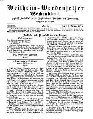 Weilheim-Werdenfelser Wochenblatt Samstag 16. Januar 1875