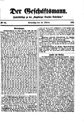 Der Geschäftsmann (Augsburger neueste Nachrichten) Donnerstag 19. Oktober 1876