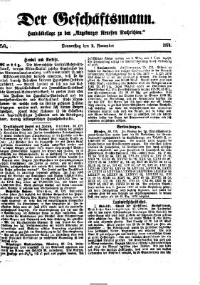 Der Geschäftsmann (Augsburger neueste Nachrichten) Donnerstag 2. November 1876