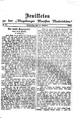 Augsburger neueste Nachrichten. Feuilleton zu den Augsburger neuesten Nachrichten (Augsburger neueste Nachrichten) Donnerstag 10. Februar 1876