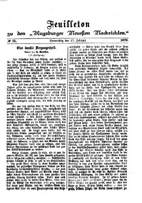 Augsburger neueste Nachrichten. Feuilleton zu den Augsburger neuesten Nachrichten (Augsburger neueste Nachrichten) Donnerstag 17. Februar 1876