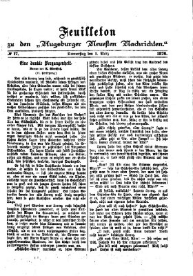 Augsburger neueste Nachrichten. Feuilleton zu den Augsburger neuesten Nachrichten (Augsburger neueste Nachrichten) Donnerstag 2. März 1876