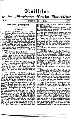 Augsburger neueste Nachrichten. Feuilleton zu den Augsburger neuesten Nachrichten (Augsburger neueste Nachrichten) Donnerstag 16. März 1876