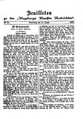 Augsburger neueste Nachrichten. Feuilleton zu den Augsburger neuesten Nachrichten (Augsburger neueste Nachrichten) Donnerstag 31. August 1876