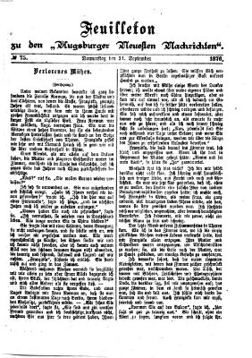 Augsburger neueste Nachrichten. Feuilleton zu den Augsburger neuesten Nachrichten (Augsburger neueste Nachrichten) Donnerstag 21. September 1876